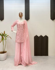 Trendy Pink Georgette Sequence Work Sharara Suit
