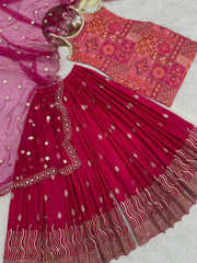 Trendy Pink Chinon Silk Sequence Work Sharara Suit