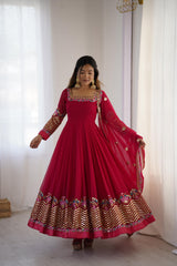 Trendy Red Georgette Embroidery Work Gown