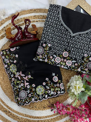 Ravishing Black Rangoli Silk Embroidery Saree