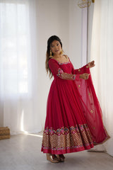 Trendy Red Georgette Embroidery Work Gown