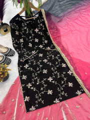 Captivating Black Crushi Silk Sequence Work Sharara Suit