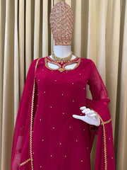 Attractive Maroon Georgette Embroidery Work Palazzo Suit