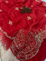 Stylish Red Rangoli Silk Katdana Work Saree