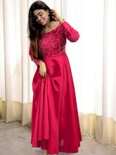 Gorgeous Red Roman Silk with Embroidery Work Gown
