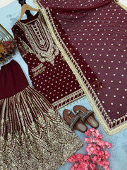 Ravishing Maroon Georgette Sequence Work Sharara Suit