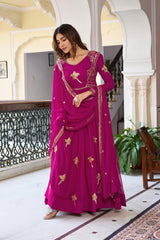 Glorious Pink Georgette Thread Work Gown
