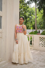 Amazing Off-White Cotton Embroidered Gown For Navratri