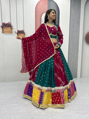 Maroon Color Embroidery Work Georgette Lehenga Choli For Navratri