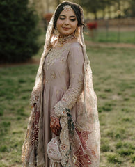 Gorgeous Pink Chinon Sequence Work Gown With Palazzo Suit