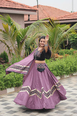 Navratri Collection Purple Cotton Ajrakh Print Lehenga Choli