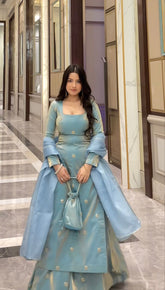 Ravishing Blue Silk With Sequence Work Anarkali Suit