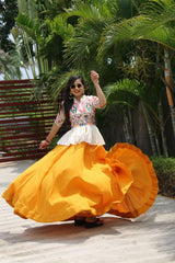 Amazing Yellow Color Embroidery Work Top With Lehenga