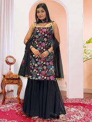 Marvelous Black Georgette Sequence Work Sharara Suit