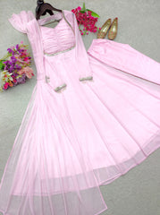 Gorgeous Pink Georgette Sequence Work Gown