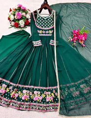 Beautiful Green Georgette Embroidered Designer Gown
