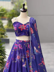 Gorgeous Blue Digital Printed Organza Lehenga Choli