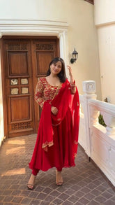 Amazing Red Georgette Sequence Work Gown