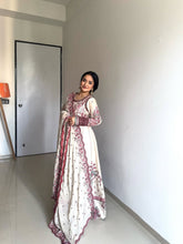 Beautiful White Color Chinon Embroidery Work Gown