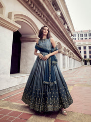 Grey Color Sequence Embroidered Work Shaded Anarkali Gown