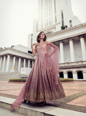 Pink Color Sequence Embroidered Work Shaded Anarkali Gown