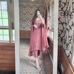 Trendy Pink Georgette Sequence Work Palazzo Suit