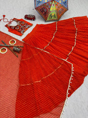Orange Georgette Print Work Lehenga Choli For Navratri
