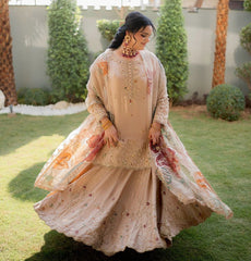 Stylish Peach Chinon Sequence Work Lehenga Choli With Top