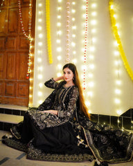 Beautiful Black Color Work Georgette Sharara Suit