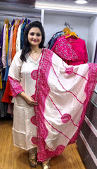 Trendy White Embroidery Work Silk Anarkali Suit