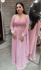 Gorgeous Pink Georgette Sequence Work Gown