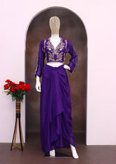 Stylish Purple Chinon Silk Embroidery Dhoti Suit