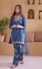 Glorious Blue Crepe Sequence Work Palazzo Suit