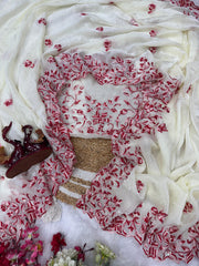 Trendy White Color Thread Work Silk Saree