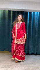 Daisy Red Georgette Thread Work Sharara Suit