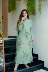 Marvelous Green Color Digital Printed Anarkali Suit