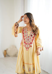 Trendy Yellow Color Embroidery Work Co-Ord Set