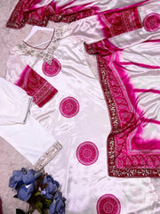 Trendy White Embroidery Work Silk Anarkali Suit