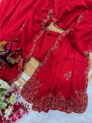 Stylish Red Rangoli Silk Katdana Work Saree