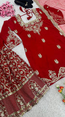 Attractive Red Georgette Sequence Work Sharara Suit