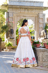 Wonderful Georgette Embroidery Work With Design Lace White color Lehenga Choli