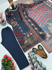 Attractive Blue Satin Digital Print Salwar Suit