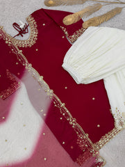 Trendy Red Crepe Sequence Work Sharara Suit