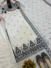 Amazing White Cotton Silk Embroidery Palazzo Suit