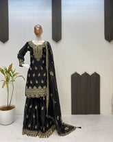 Lovely Black Fendy Embroidery Work Sharara Suit
