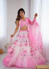 Fancy Pink Color Organza Digital Printed Lehenga Choli