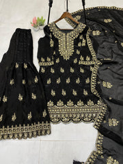Lovely Black Fendy Embroidery Work Sharara Suit