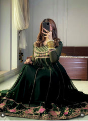 Beautiful Green Georgette Embroidered Designer Gown