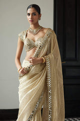 Exclusive Cream Organza Mirror Work Saree
