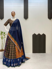 Glorious Blue Color Mirror Work Lehenga Choli